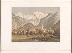 Vista de Unterseen y Jungfrau La Jungfrau à Unterseen (título sobre objeto) Rostros en Suiza, Saboya y Tirol (título de la serie) La Suisse, la Savoie et le Tyrol (título de la serie sobre el objeto) de Eugene Ciceri
