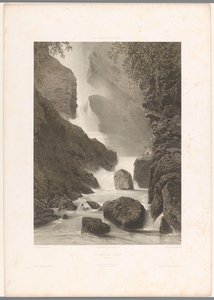 Vista de la cascada de Chède Cascade de Chède (título sobre objeto) La Suisse et la Savoie (título de la serie) Rostros en Suiza y Saboya (título de la serie sobre el objeto) de Eugene Ciceri