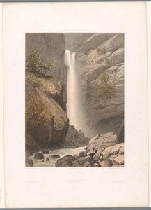 Vista de la cascada Dard Cascade du Dard (título sobre el objeto) Rostros en Suiza, Saboya y Tirol (título de la serie) La Suisse, la Savoie et le Tyrol (título de la serie sobre el objeto)