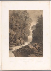 Vista de la cascada de Reichenbach Chûte, inferior du Reichenbach (título sobre objeto) Rostros en Suiza y Saboya (título de la serie) La Suisse et la Savoie (título de la serie sobre el objeto) de Eugene Ciceri