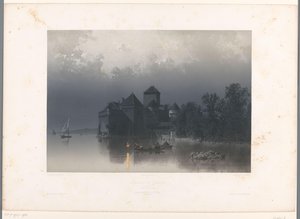 Vista del castillo de Chillon en el lago de Ginebra Château de Chillon (título sobre el objeto) Rostros en Suiza y Saboya (título de la serie) La Suisse et la Savoie (título de la serie sobre el objeto) de Eugene Ciceri