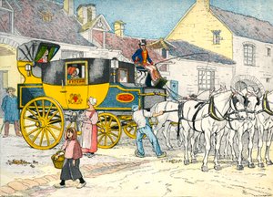 Carruaje de correos en una cochera en 1840 de Eugene Courboin