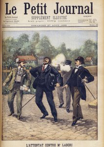 Intento de asesinato de Fernand Labori, uno de los abogados que defendió a Alfred Dreyfus en su segundo consejo de guerra en Rennes "Le Petit Journal”, agosto de 1899.