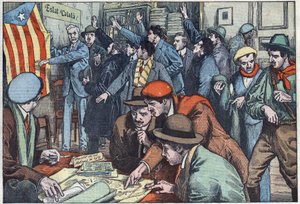 Los separatistas catalanes preparan su complot en París. Ilustración de Damblans. En "Le Pelerin" del 28 de noviembre