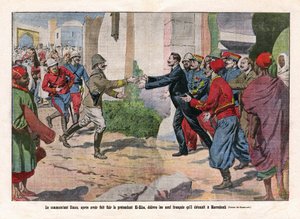 Eventos de Marruecos, tomados de Marrakech por las tropas de Hubert (Louis-Hubert-Gonzalve) Lyautey (1854-1934) y Charles Mangin (1866-1925). El comandante Simon, después de haber huido del pretendiente El-Hiba (Ahmed al-Hiba), liberó a los nueve de Eugene Damblans