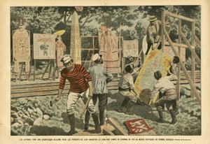 Los japoneses hacen una reclamación gigantesca por los productos de su industria a lo largo de las líneas ferroviarias con carteles de diversas formas de Eugene Damblans