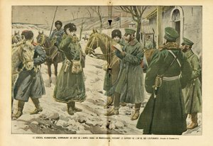 El general Kuropatkin, comandante en jefe del ejército ruso en Manchuria, recibiendo el informe de uno de sus tenientes de Eugene Damblans