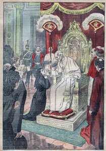 Santa Teresa del Niño Jesús (o Lisieux 1873-1897) aún niña a los pies del Papa León XIII, obtuvo entrar al Carmelo a los quince años en 1888 - ilustración de Damblans de 1923