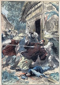 El sacerdote francés Berthollet (1865-1898), sacerdote de las Misiones Extranjeras, fue asesinado por guardias nacionales chinos cerca de la ciudad de Yun Ngan Cheou el 21 de abril de 1898. Ilustración de Damblans en "Le Pelerin" del 10 de julio