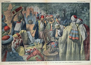 La venta por el gobierno sirio de los bienes del Emir Faisal (1883-1923) en Damasco, ilustración de la revista 