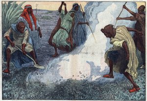 La destrucción de langostas en Argelia: los árabes las queman entre gritos e imprecaciones. Ilustración de Damblans. En "Le Pelerin" del 4 de julio