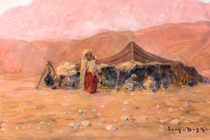 Campamento nómada en el sur de Argelia (óleo sobre madera)