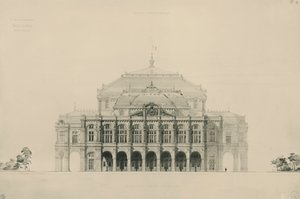 Francia, París, Diseños presentados por Viollet le Duc en competencia para la construcción de la nueva ópera de París de Eugene Emmanuel Viollet le Duc