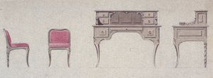 Silla de respaldo bajo y escritorio para la Sala Dorada de Eugene Emmanuel Viollet le Duc