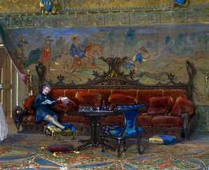 Diseño de una sala de estilo gótico para el Château de Pierrefonds, con el emperador y la emperatriz de Eugene Emmanuel Viollet le Duc
