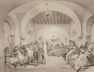 Café du Divan, Argel, de un volumen que conmemora la Fuerza Expedicionaria Francesa que capturó Argel en 1830, grabado por Adolphe Jean-Baptiste Bayot (1810-66) de Eugene Flandin
