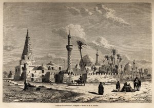 La tumba del jeque Omar, en Bagdad, dibujo de Eugene Flandin (1809-1876), para ilustrar su viaje a Mesopotamia en 1840-1842. Grabado en "Le tour du monde" 1861. Colección de Selva de Eugene Flandin