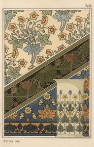 Ranúnculo en patrones art nouveau para papeles pintados y un jarrón de Eugene Grasset