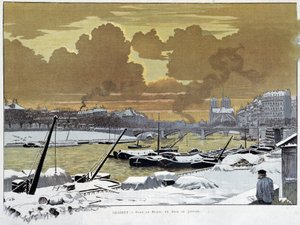 El puente de Sully, en París cubierto de nieve, una noche de enero de 1886 - por Grasset de Eugene Grasset