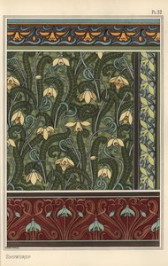 Campanilla de invierno, Galanthus nivalis, como motivo de diseño en papel tapiz, bordes y telas de Eugene Grasset