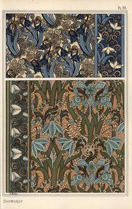 Campanilla de invierno, Galanthus nivalis, como motivo de diseño en papel tapiz, bordes y telas de Eugene Grasset