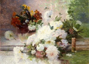 Una naturaleza muerta con flores de otoño de Eugene Henri Cauchois