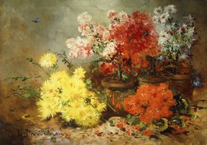 Margaritas, Begonia y Otras Flores en Macetas de Eugene Henri Cauchois