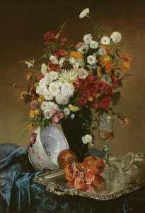 Naturaleza muerta con flores y granadas