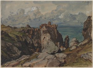 Cliffs by the Sea at Cézembre, Brittany de Eugene Isabey