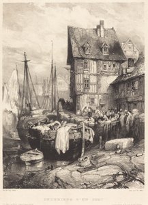 Interior de un puerto de Eugene Isabey