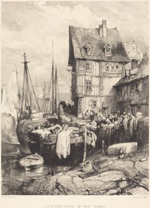 Interior de un puerto de Eugene Isabey