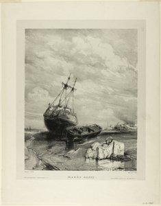 Marea baja, lámina seis de Seis marinas de Eugene Isabey