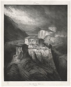 Viajes pintorescos y románticos en la antigua Francia: Auvernia (vol. II): Iglesia de San Juan, Thiers, Lámina 129 de Eugene Isabey