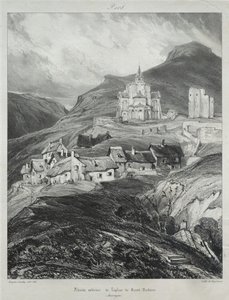 Viajes pintorescos y románticos en la antigua Francia, Auvernia: Ábside de la iglesia de Saint Nectaire de Eugene Isabey
