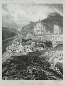 Viajes pintorescos y románticos en la antigua Francia, Auvernia: Ábside de la iglesia de Saint Nectaire de Eugene Isabey