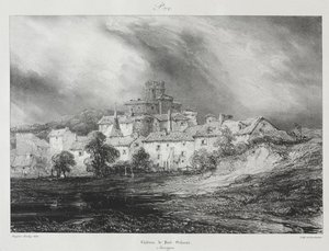 Viajes Pintorescos y Románticos en la Antigua Francia, Auvernia: Castillo de Pont-Gibaud de Eugene Isabey