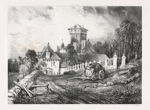 Viajes pintorescos y románticos en la antigua Francia, Auvernia: Castillo de Pesteil en Polminhac de Eugene Isabey