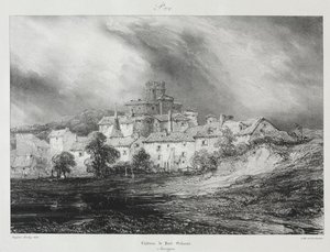 Viajes Pintorescos y Románticos en la Antigua Francia, Auvernia: Castillo de Pont-Gibaud de Eugene Isabey