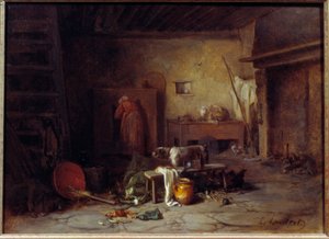 Interior de cocina en Nohant Cocina de la casa de George Sand (Aurore Dupin, Baronne Dudevant) (1804-1876) (?). Pintura de Eugene Lambert (1825-1900) siglo XIX de Eugene Lambert