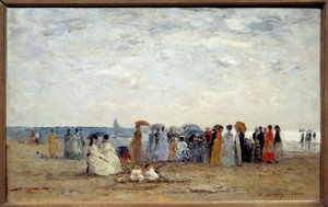 Bañistas en la playa de Trouville, Calvados de Eugene Louis Boudin