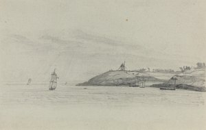 Paisaje Costero con Barcos, Molino de Viento en la Distancia de Eugene Louis Boudin