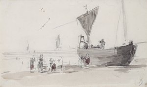 Barco de pesca en la playa de Eugene Louis Boudin