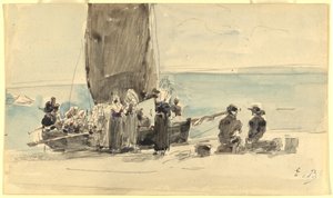 Cargando los barcos, c. 1875 de Eugene Louis Boudin