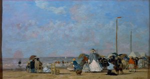 En la playa de Trouville, de Eugene Boudin, pintura de Eugene Louis Boudin