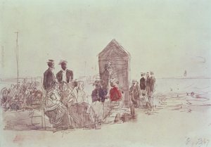 Personas en la playa de Deauville, 1867 de Eugene Louis Boudin