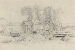 Paisaje Fluvial con Edificios, Barcos y Figuras, c. 1858 de Eugene Louis Boudin