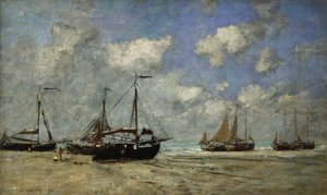 Scheveningen, barcos varados en la orilla, 1875 de Eugene Louis Boudin