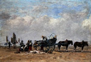 El Carro de Pescado, Berck, c.1880 de Eugene Louis Boudin