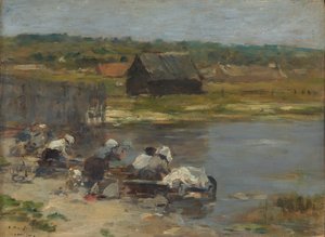 Lavanderas al borde del estanque de Eugene Louis Boudin