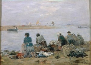 Lavanderas a orillas del río Touques, cerca de Trouville, por Eugene Boudin, pintura de Eugene Louis Boudin